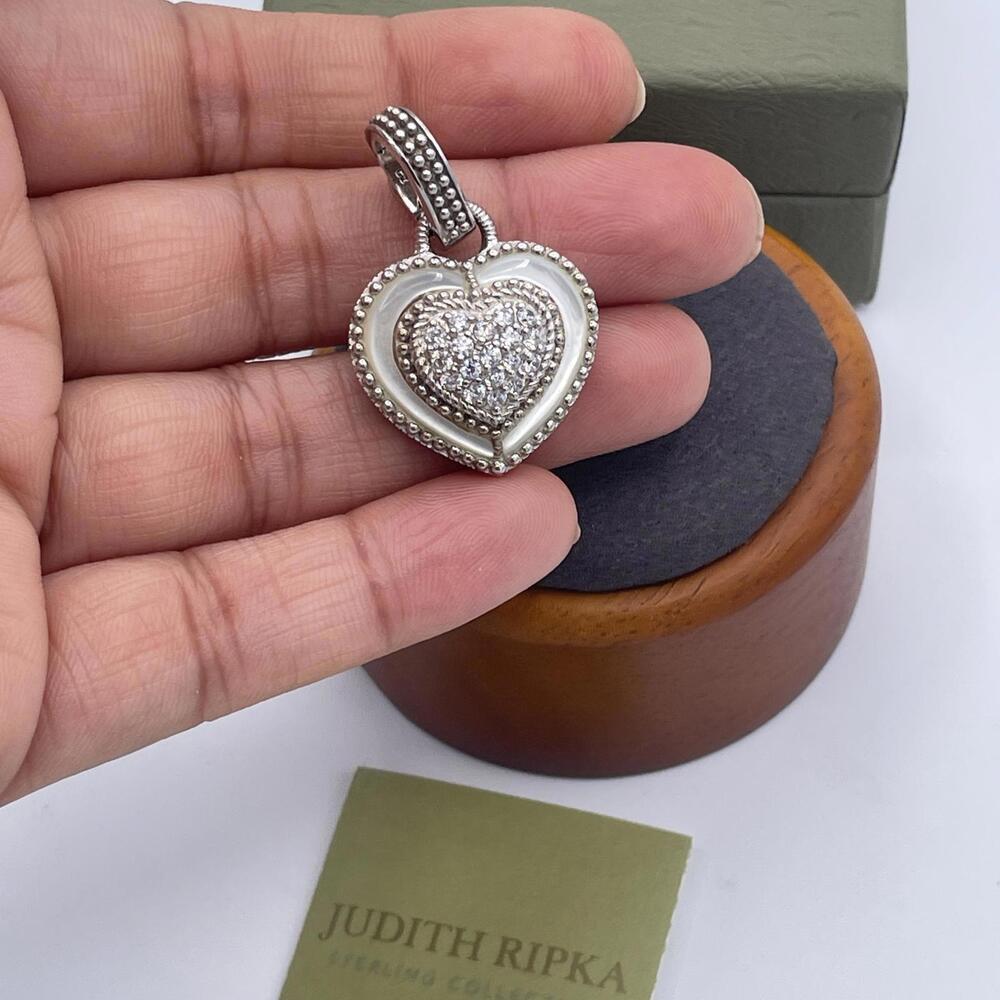 Judith Ripka Sterling Silver Heart Enhancer Pendant Mother of Pearl CZ - Picture 3 of 8